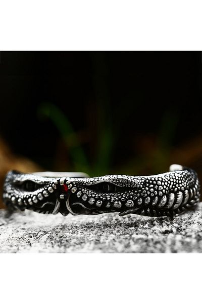 Viking Snake Skin Red Zircon Stone Adjustable Tarnish-Free & Stainless Steel Bracelet