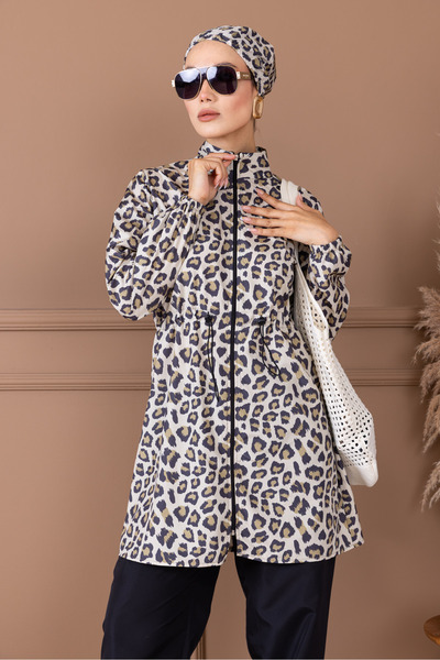 Vivezza Σετ μαγιό Hijab με μοτίβο λεοπάρ και τσάντα δώρο