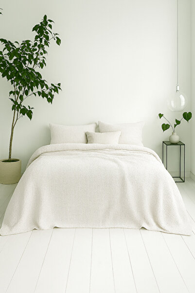 Bhoota Home Waffle Çift Kişilik Yatak Örtüsü Seti %100 Pamuk Battal Boy, Nefes Alabilir Yapı, 230x240cm