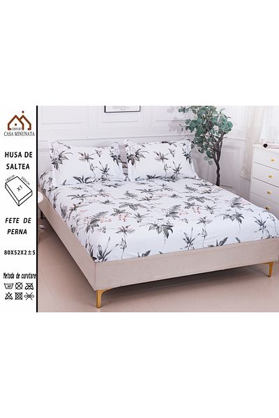 FIONNA.RO Satin Cotton Elasticated Pillowcase 180x200cm - Leaves