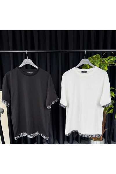 ALİ.COM ΜΑΥΡΟ ΛΕΥΚΟ ΛΕΠΤΟΜΕΡΗΣ Μπλουζάκι Oversize