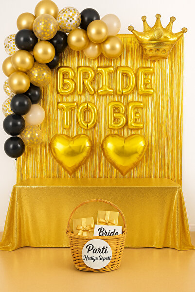 parti hediye sepeti BRIDE TO BE Gold Siyah Konsept Parti Seti