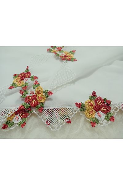 hoaryage Handmade Heavy Needle Embroidered Prayer Cover, Mevlüt Headscarf, Imam Wedding Cover Crepe Fabric