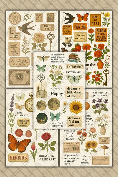 sanatıbedi مجموعة ملصقات كلاسيكية مكونة من 90 قطعة و5 صفحات - ملصق دفتر ملاحظات للهاتف من Ajanda Scrapbook Bullet Journal