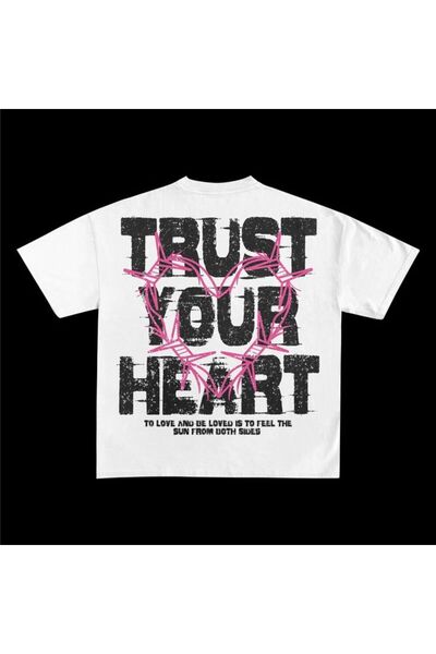MAGORS Trust Your Heart Tricou alb unisex cu croiala supradimensionata 100% b...