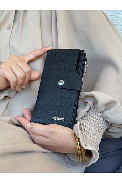 Just Polo Women's Black Multi-Eye Wallet with Coin and Card Compartments