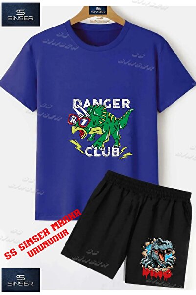 SS SİNSER Children's Unisex “Dinosaur Green Glasses“ Special Printed Crew Nec...