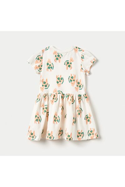 Juniors All-Over Print A-Line Dress with Short Sleeves and Round Neck