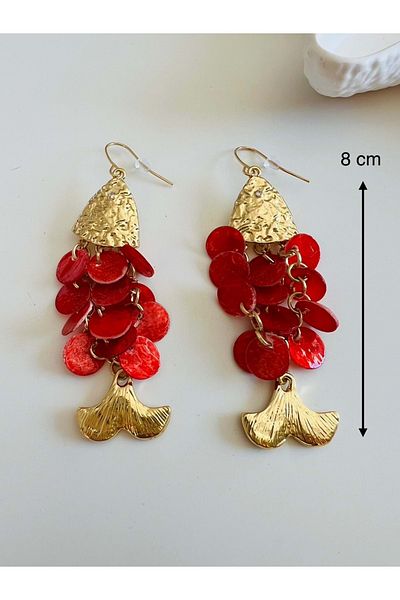 ACAR TAKI Red Pailletted Fish Earrings Acr5682