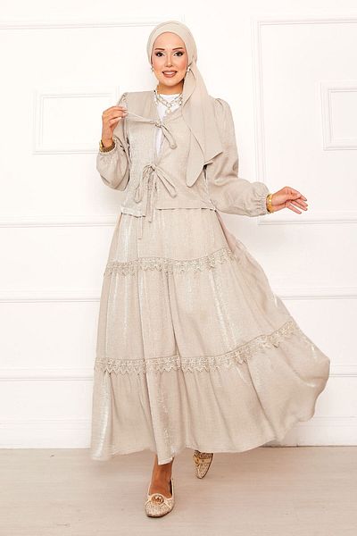 EBRUTESETTÜR Guipure Detailed Skirted Kimono Suit