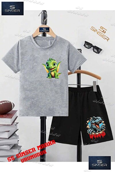 SS SİNSER Children's Unisex “Dinosaur Green Wings“ Special Printed Crew Neck ...