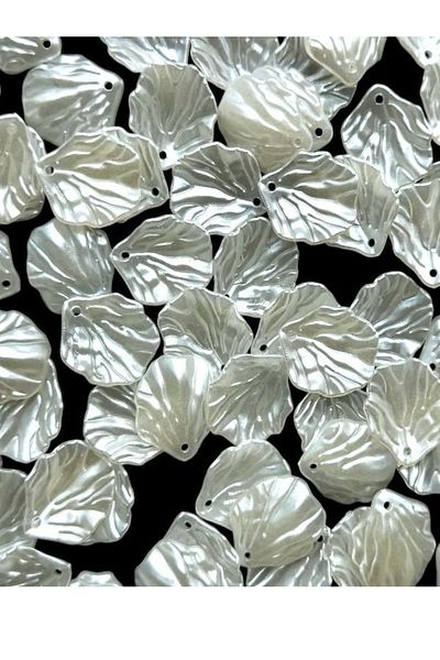312 KONSEPT 50 Pieces of White Pearlescent Leaf Beads – 20 mm |   Shell / Oyster Form Shiny Accessory