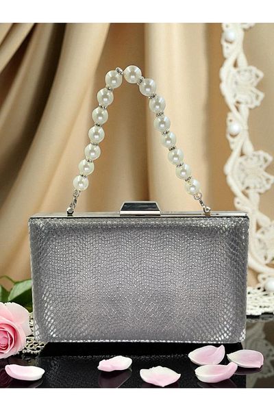 Biçanta Anthracite Gray Platinum Color Laser Snake Pattern Women's Evening Dress Bag Evening Bag Wedding Engagement Portfolio