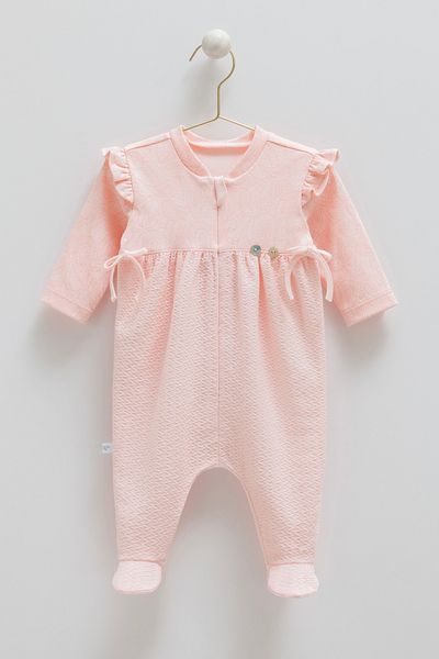 Caramell 100% Cotton Baby Girl Booties Jumpsuit with Ruffles and Button Detail - 0-6 Months