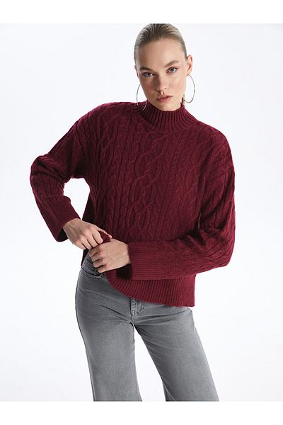 LC Waikiki Lcw Half Turtleneck Self Pattern Long Sleeve Oversize Women's Knitwear Sweater Fast Fashion