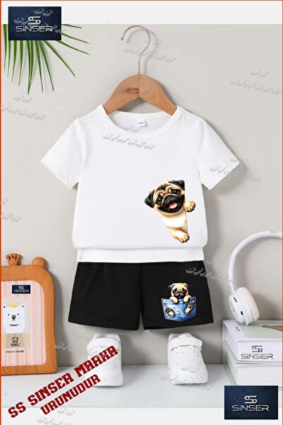 SS SİNSER Children's Unisex “Dog Pug Yandan Half“ Custom Printed Crew Neck T-...