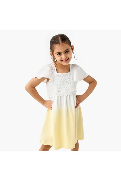 Juniors Lace Detail Dress with Short Sleeves