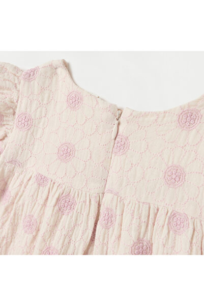 giggles Juniors All-Over Floral Embroidered A-line Dress with Ruffle Sleeves