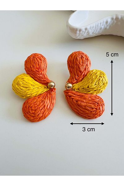 ACAR TAKI Orange Color Flower Model Wicker Earrings Acr5685