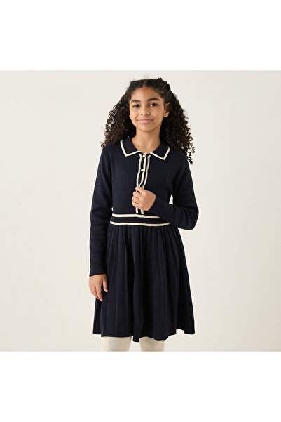 Juniors Sweater Dress with Collar and Long Sleeves