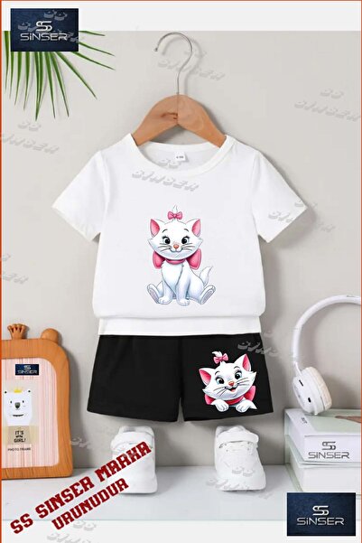 SS SİNSER Children's Unisex “Cat Sitting with Ribbon“ Special Printed Crew Ne...