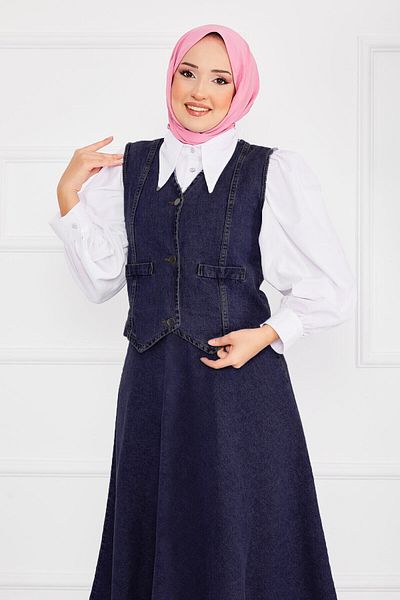 EBRUTESETTÜR Hijab Jeans Suit with Vest and Skirt