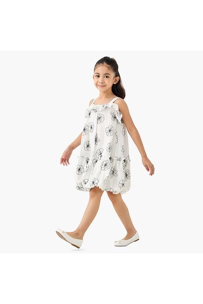 ELIGO All-Over Floral Embroidered Sleeveless Balloon Dress with Ruffles
