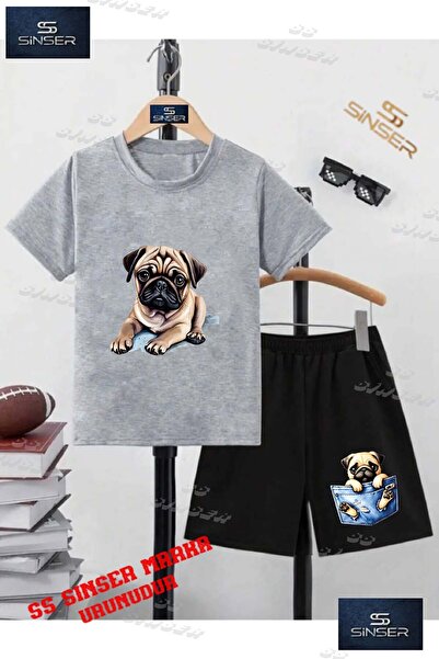 SS SİNSER Children's Unisex “Dog Pug Laying“ Custom Printed Crew Neck T-Shirt...