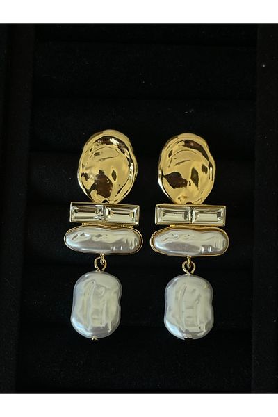 Rupen Kraft Long Dangle Pearl Design Large Size Evening Dress Earrings