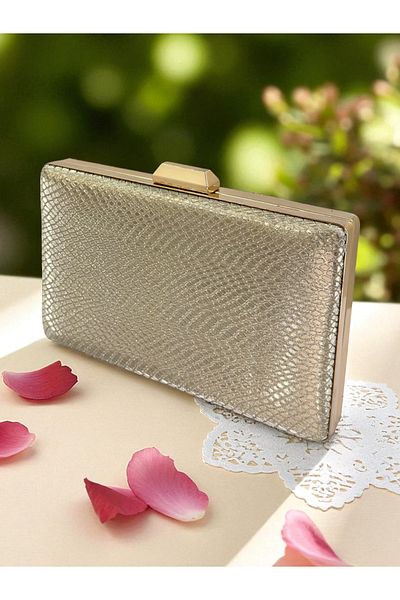 Biçanta Gold Gold Gold Color Laser Snake Pattern Women's Evening Dress Bag Evening Bag Wedding Engagement Portfolio