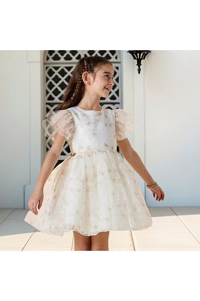 Juniors Embellished Dress with Ruffle Sleeves
