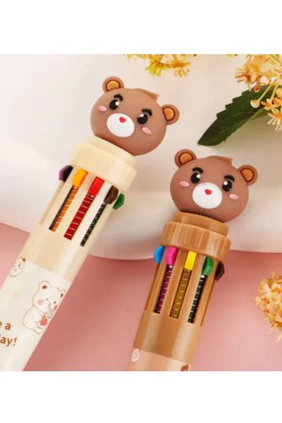 ALPA STORE Coffee Cute Bear 10 Color Ballpoint Pen - 1 Pc