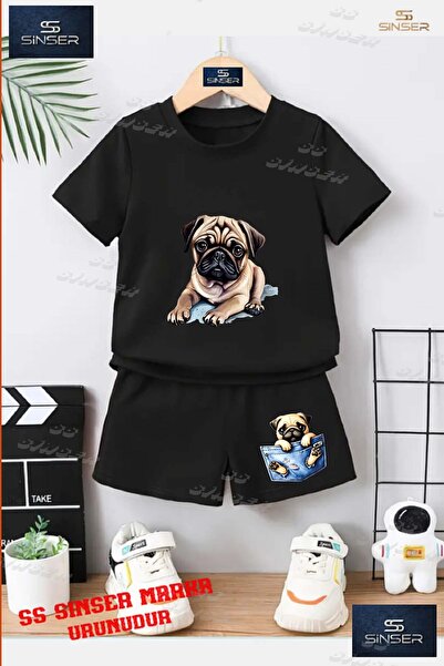 SS SİNSER تي شيرت للأطفال للجنسين "KOPEK PUG LAYING" مطبوع حسب الطلب برقبة دا...