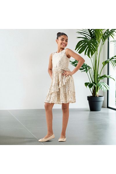 Juniors Sequin Embellished Sleeveless Dress with Ruffle Detail
