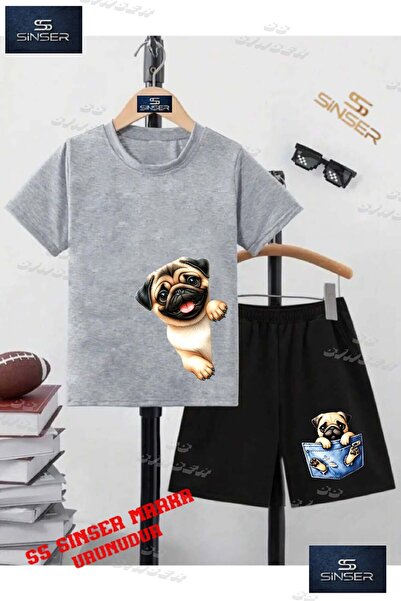 SS SİNSER Children's Unisex “Dog Pug Yandan Half“ Custom Printed Crew Neck T-...