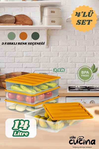 Stile Cucina 4-Piece Refrigerator Organizer Organizer Freezer Storage Container Suitable for Microwave