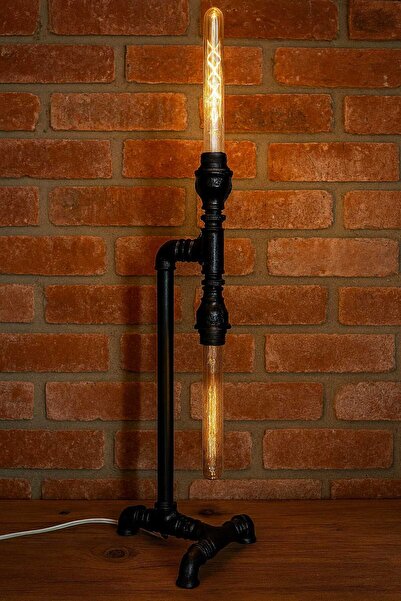 Butik Luka Art Aks Endüstriyel Tasarım Demir Boru Masa Lambası El Yapımı 21x6...