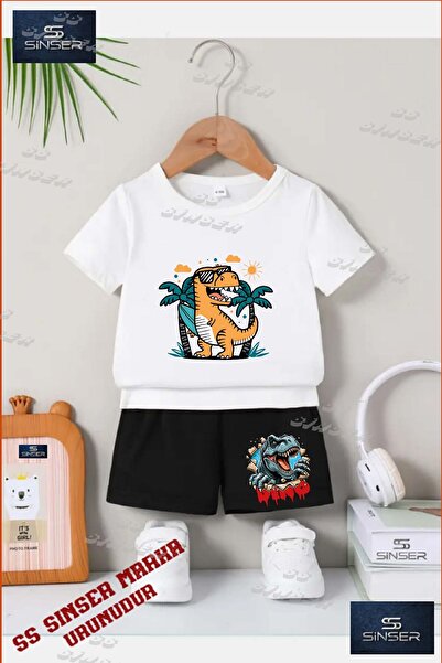 SS SİNSER Children's Unisex “Dinosaur Yellow Palm“ Special Printed Crew Neck ...