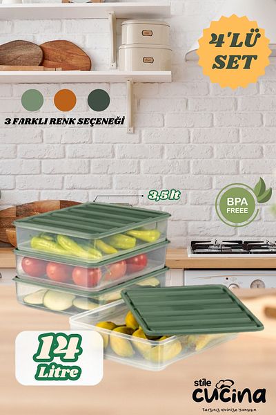 Stile Cucina 4-Piece Refrigerator Organizer Organizer Freezer Storage Container Suitable for Microwave