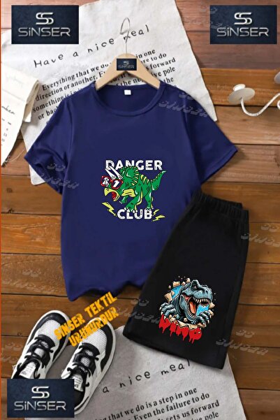 SS SİNSER Children's Unisex “Dinosaur Green Glasses“ Special Printed Crew Nec...