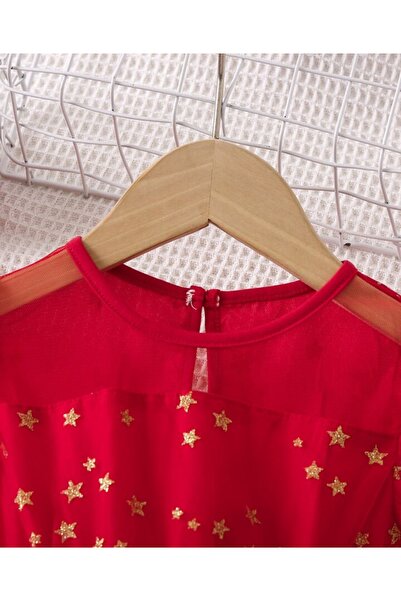 OEM Red dress with gold stars for girls made of lace/tulle in 3 layers, 110 cm, 5 years