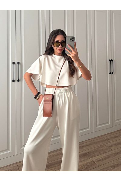 manana fashion Modal Fabric Crop Tshirt Palazzo Pants Tracksuit Set