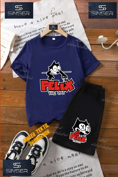 SS SİNSER Children's Unisex "Felix Cat Bottom Written" Special Printed Crew N...