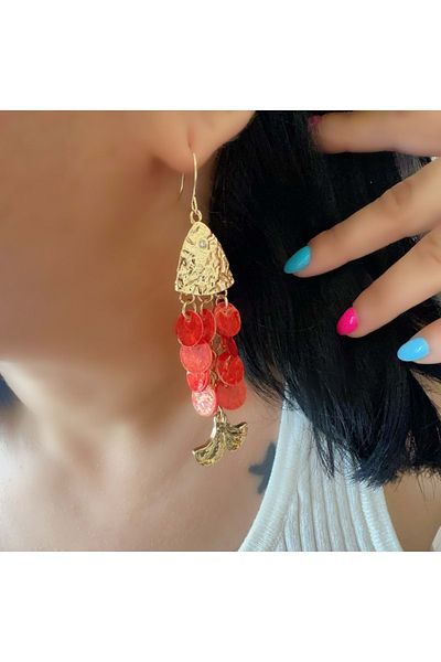 ACAR TAKI Red Pailletted Fish Earrings Acr5682