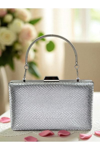 Biçanta Silver Gray Lame Color Laser Snake Pattern Women's Evening Dress Bag Evening Bag Wedding Engagement Portfolio