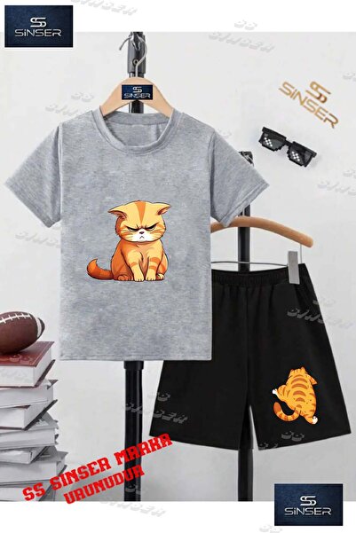 SS SİNSER Children's Unisex “Cat Bitter Orange“ Special Printed Crew Neck T-S...