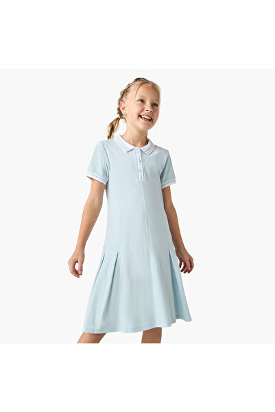 Juniors Embroidered Polo Dress with Short Sleeves