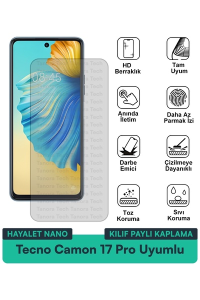 Milat Tech حافظة Tecno Camon 17 Pro Hayalet Nano متوافقة مع طبقة حماية الشاشة...