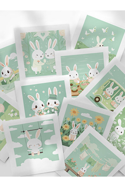 Henno Sevimli Tavşan ve Doğa Temalı 25'li Pul Sticker Seti | Polaroid, Scrapb...