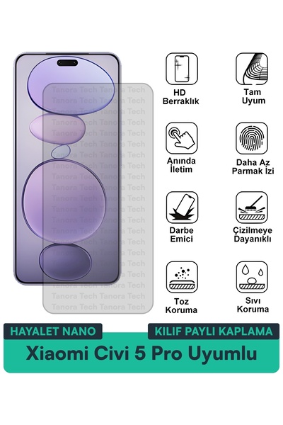 Milat Tech غطاء حماية شاشة متوافق مع هاتف Xiaomi Civi 5 Pro Hayalet Nano، ذو ...